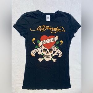 LOVE KILLS SLOWLY Ed Hardy black short sleeve shirt size S